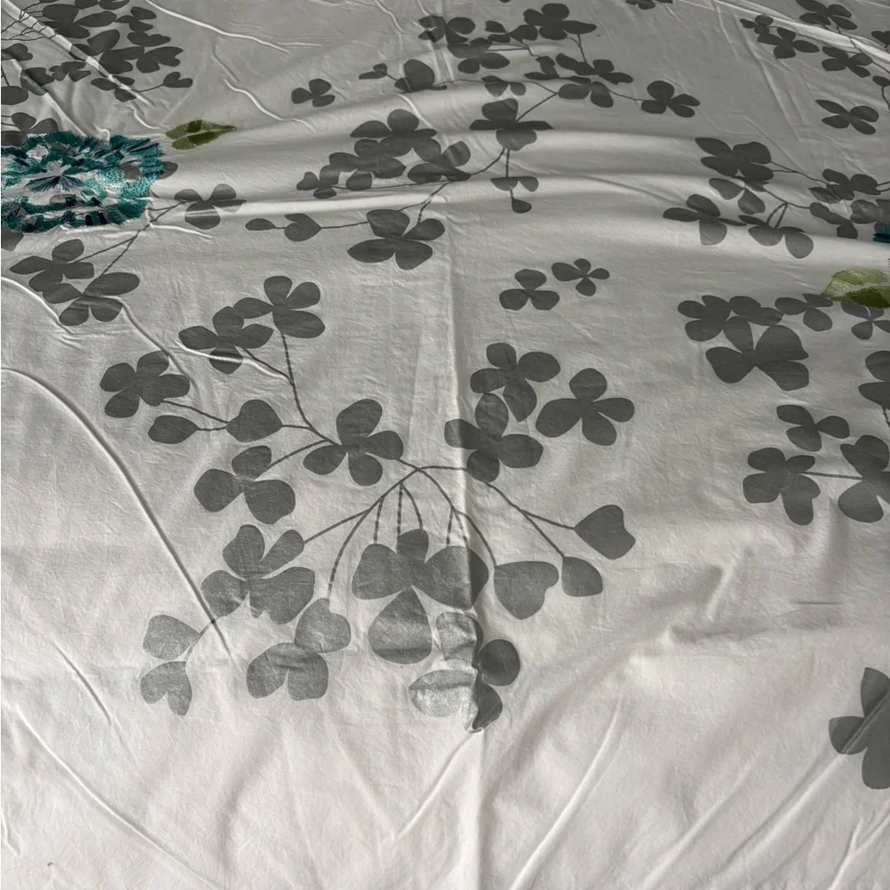 Floral Duvet Cover - White, Gray, and Blue